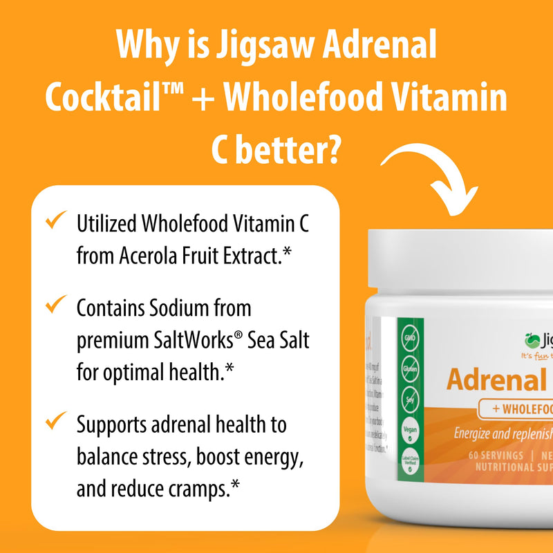Jigsaw Health Adrenal Cocktail + Wholefood Vitamin C | with Potassium Bicarbonate, Sea Salt, and Acerola Cherry Extract | 60 Servings (Jar) Jar