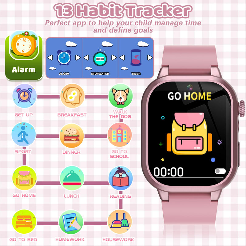 OVV Kids Game Smart Watch 1.54" HD Touch Screen, 30+ Educational Games, Camera, Pedometer, Alarm, MP3 Player, Auidobook, Learn Card,Time Tools, Parental Control, Wrist Watches for Boys Girls Age 4-12 Pink - BeesActive Australia