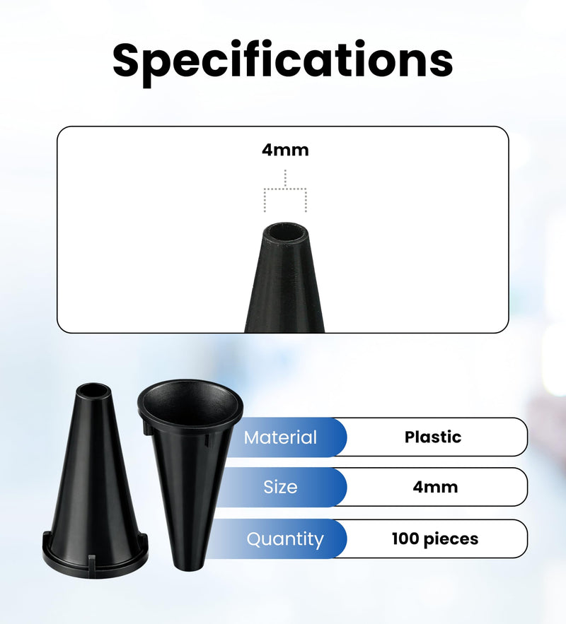 Zyrev ZetaLife Otoscope Tips (Pack of 100) - Plastic Otoscope Specula Tips, Disposable Ear Specula - 4mm Disposable Covers - BeesActive Australia