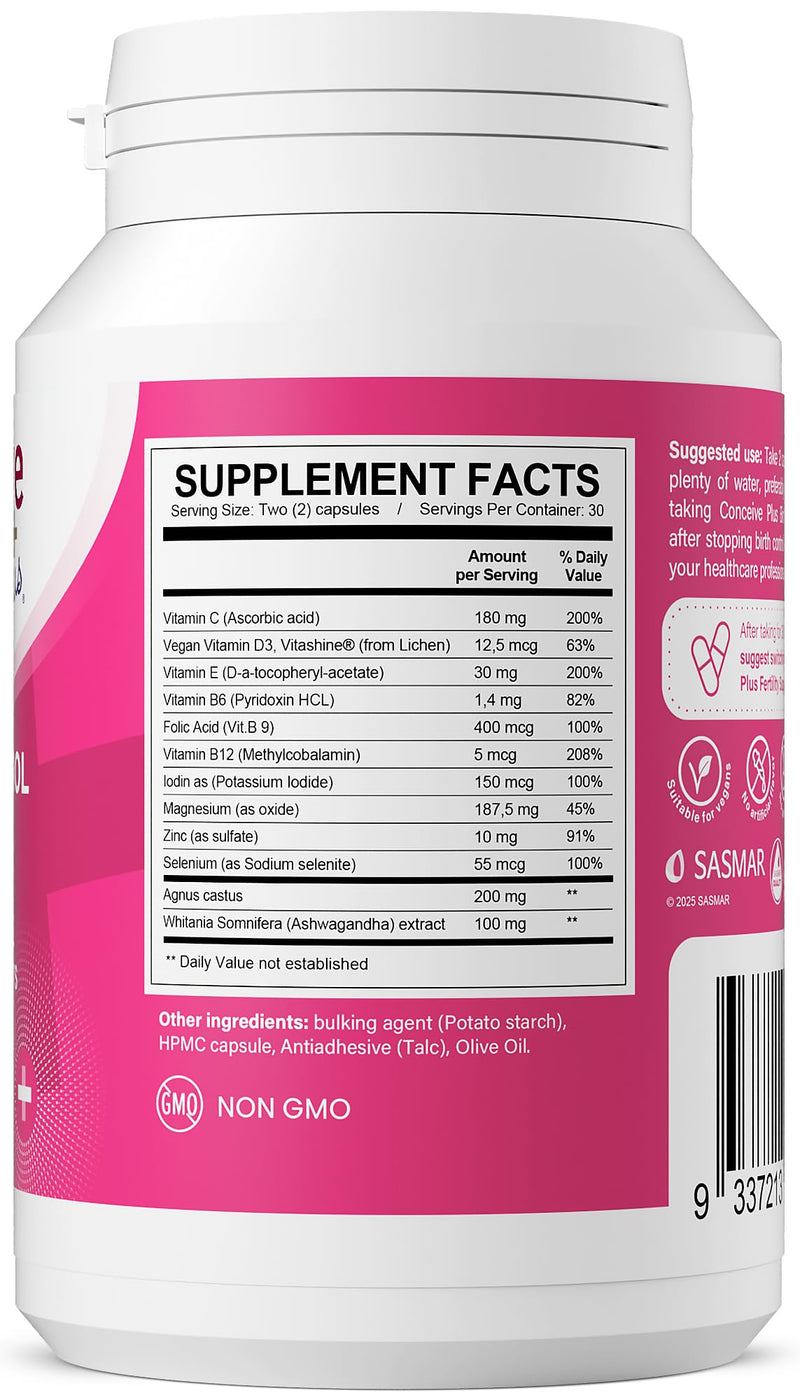 CONCEIVE PLUS Fertility Detox After Birth Control - Prenatal Vitamins for Women Trying to Conceive, Antioxidants, Folic Acid, 60 Capsules, 30 Day Program