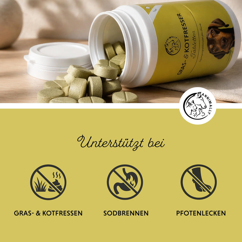 Annimally Coprophagia Tablets for Dogs 120 pcs - Stool & Grass Eating Support - Digestive Support with Probiotics, Fibre & Plant-Based Ingredients