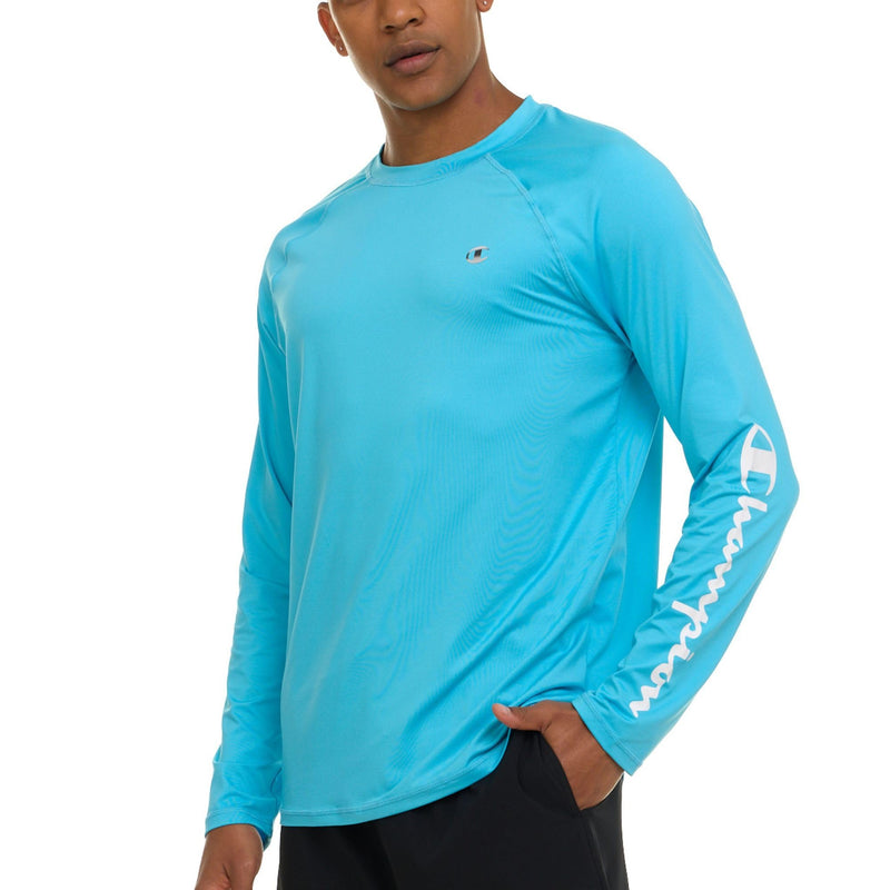 Champion Rash Guard for Men, Long Sleeve Mens Swim Shirt for Fishing Hiking UPF+ 50 SPF Sun UV Protection, Quick Dry Light Blue XX-Large