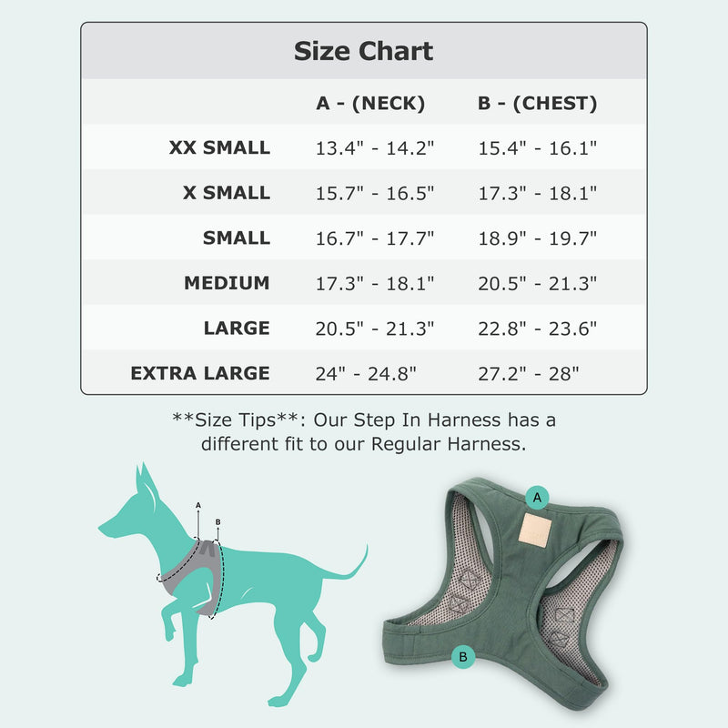 FuzzYard Life Step in Dog Harness | Size S | Stylish Premium Cotton Design in Myrtle Green Perfect for Everyday Walks Small - BeesActive Australia