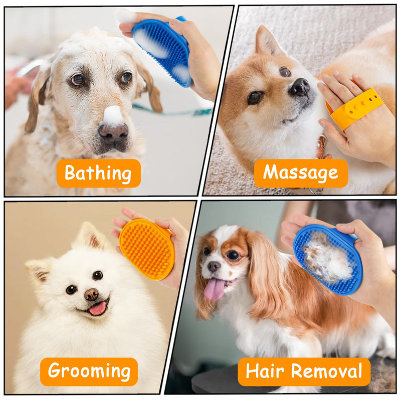 Ponpon 3PCS Dog Bath Brush with 4Pcs Dog Toothbrush, Dog Scrubber for Bath, Dog Shampoo brush with Adjustable Ring Handle, Dog Shower Brush for Long Short Hair - BeesActive Australia