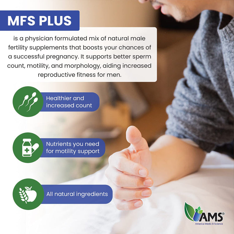 America Medic & Science MFS Plus Fertility Supplements for Men (60 Capsules) Sperm Count Booster, Supports Motility | Natural Preconception Vitamins, Reproductive Aid, with Zinc, CoQ10 60