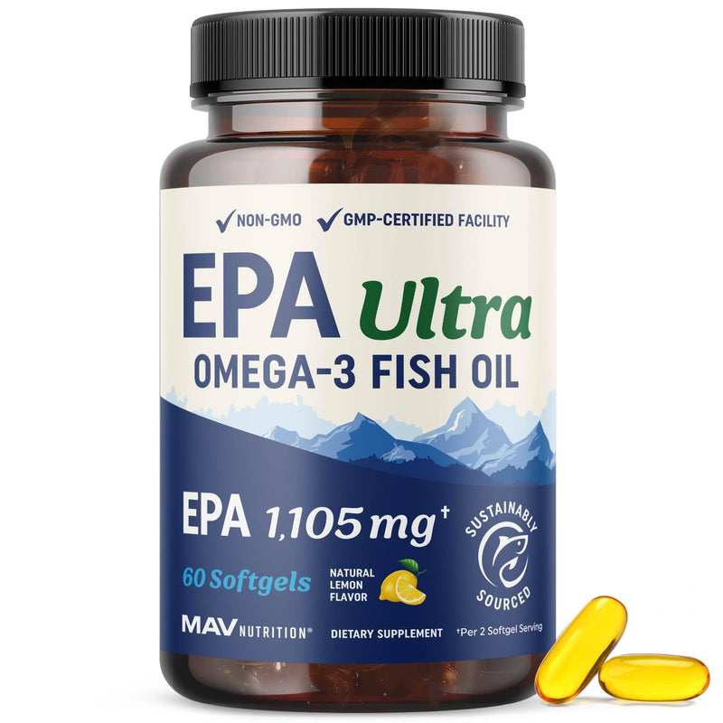 EPA Ultra 1,105MG | Heart Health & Cellular Function Support | Omega 3 Fish Oil | 1,650MG Total Omega-3 Fatty Acids | High Strength EPA Supplement | Sustainably Sourced & Gluten-Free | 60 Ct. - BeesActive Australia