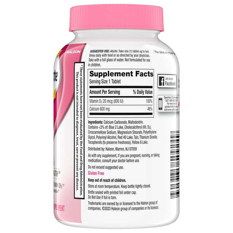 Caltrate 600 Plus D3 Vitamin D and Calcium Supplement Tablets, 120 Count | Highest Level of Vitamin D3, Maximizes Calcium Absorption to Support Strong Bones and Daily Function 120 Count (Pack of 1)