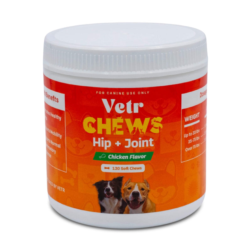 Vetr Hip and Joint Chicken Flavored Chews for Dogs - Glucosamine Chondroitin MSM Supplement - 120 Chewable Tablets - Vet-Formulated in USA