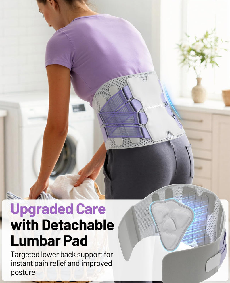 Back Brace for Women, Support Brace for Lower Back Pain Relief, Adjustable Lumbar Support Belt with Lumbar Pad, Ergonomic Breathable Immediate Relief Brace for Herniated Disc Sciatica Scoliosis,M A-Purple M - BeesActive Australia