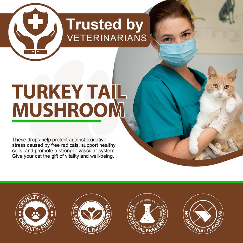 Turkey Tail Mushroom for Cats - Critical Immune Defense Cats, Turkey Tail Mushroom Liquid Extract for Immune & Digestive Drops for Pet, with 5X Mushrooms, Turmeric & Probiotic 2 oz for cat