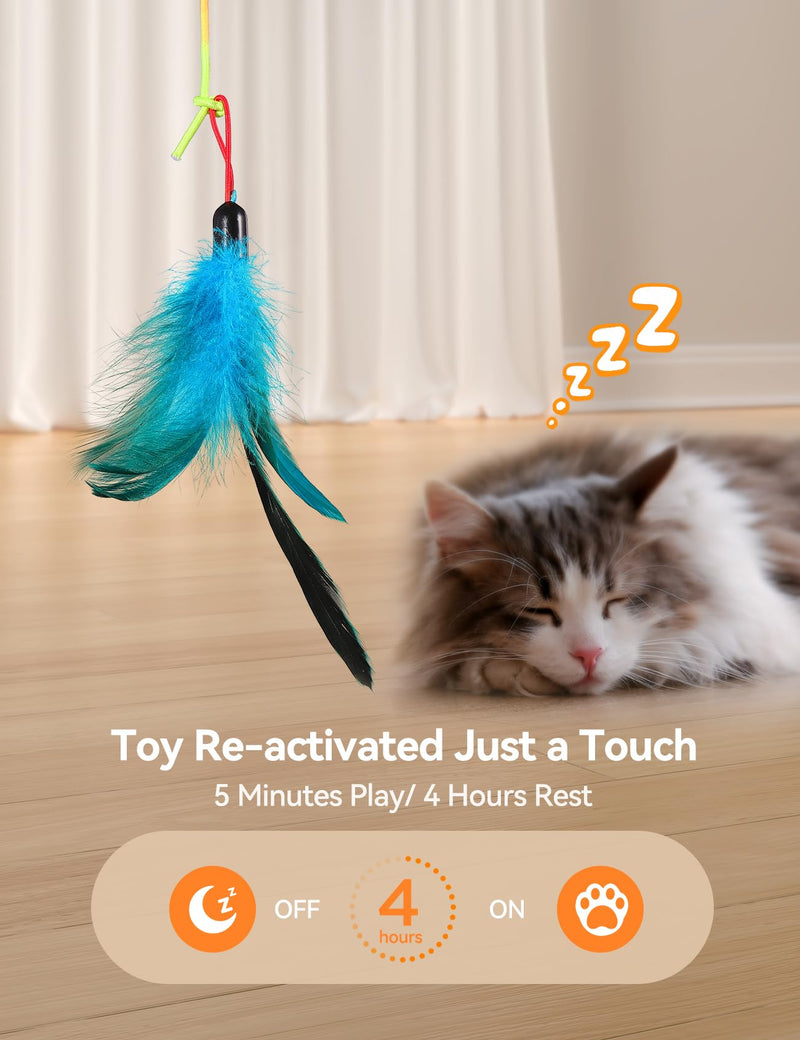 Cat Toys for Indoor Cats, Interactive Cat Toys, LED Hanging Cat Wand Toy, Smart USB Rechargeable Door Hanging Automatic Retractable Kitten Toys, White - BeesActive Australia