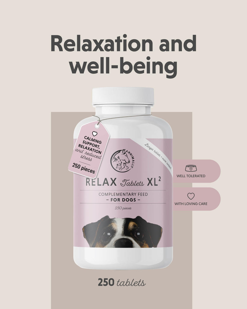 Annimally Relax Tablets for Dogs XL 250 pcs. Daily Supplement | Dog tablets with St John’s wort, valerian root, L-tryptophan & vitamins, made in Germany, for large dogs, made in Germany 250 XL-Tablets for Large Dogs