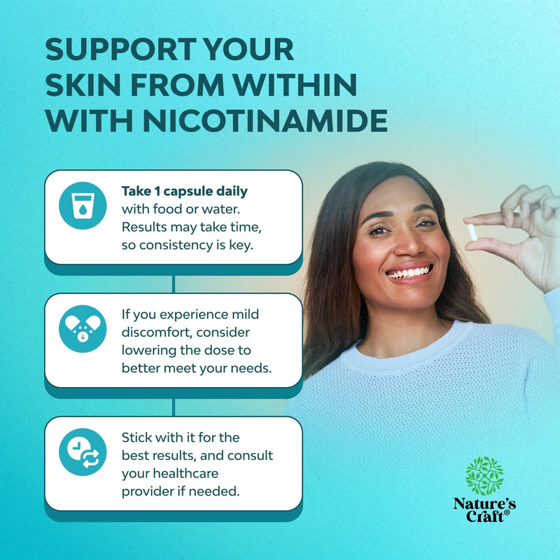Vitamin B3 Niacinamide 500mg Capsules - Mitochondrial Energy and Potent Skin Supplement - Vitamin B3 Niacin Flush Free and Nicotinamide 500mg - Flush Free Niacin Supplement - 60 Count 60 Count (Pack of 1)