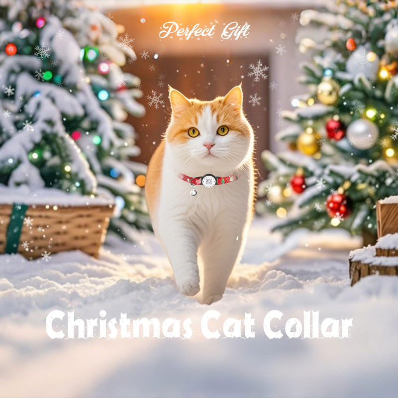 Christmas Cat Collar Breakaway with Bells, Xmas Patterns Kitten Collar with Qr Code Cat Tag Red Snowflake - BeesActive Australia