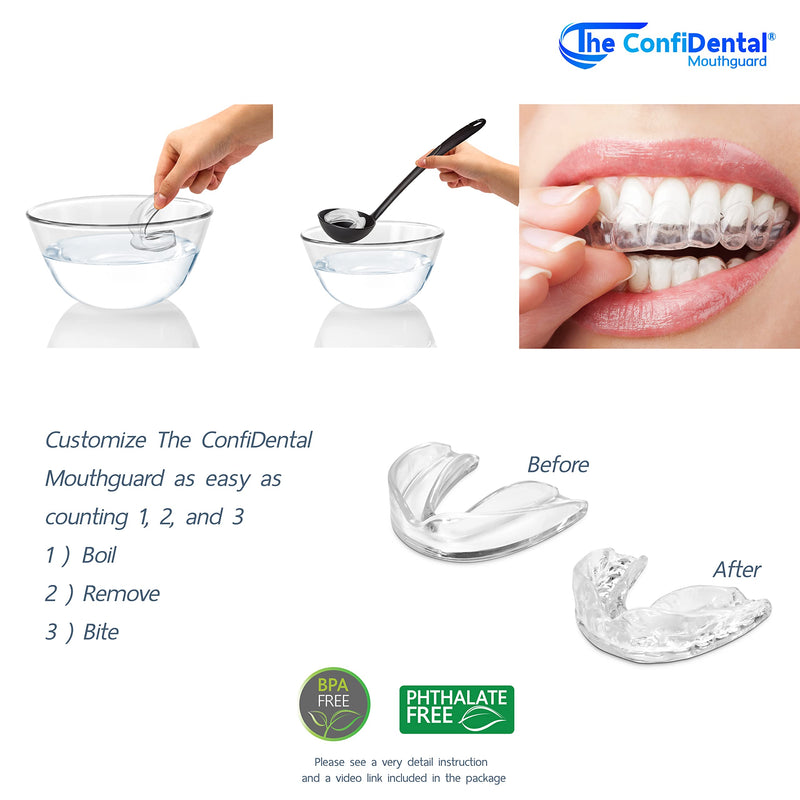 The ConfiDental - Pack of 6 Moldable Mouth Guard for Teeth Grinding Clenching Bruxism, Sport Athletic, Whitening Tray Old Black
