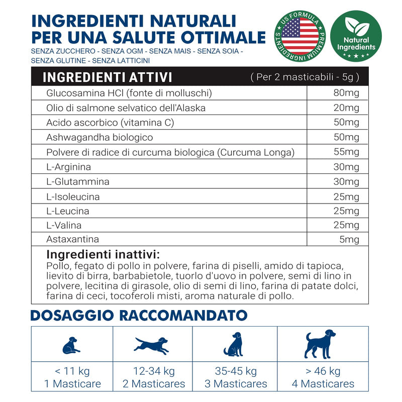 11-in-1 Muscle Gain Chews for Dogs - Natural Collagen & Amino Acids - High Protein Muscle Builder & Multivitamin Soft Chews - Chicken 180 Chews