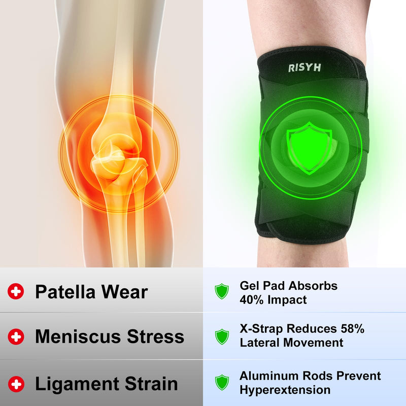 Knee Brace for Women Men Adjustable Cross Strap, Knee Braces for Meniscus Tear, Knee Pain Support with Side Stabilizers, Relieves ACL, MCL, Arthritis, Knee Pain for Patella Stability Large
