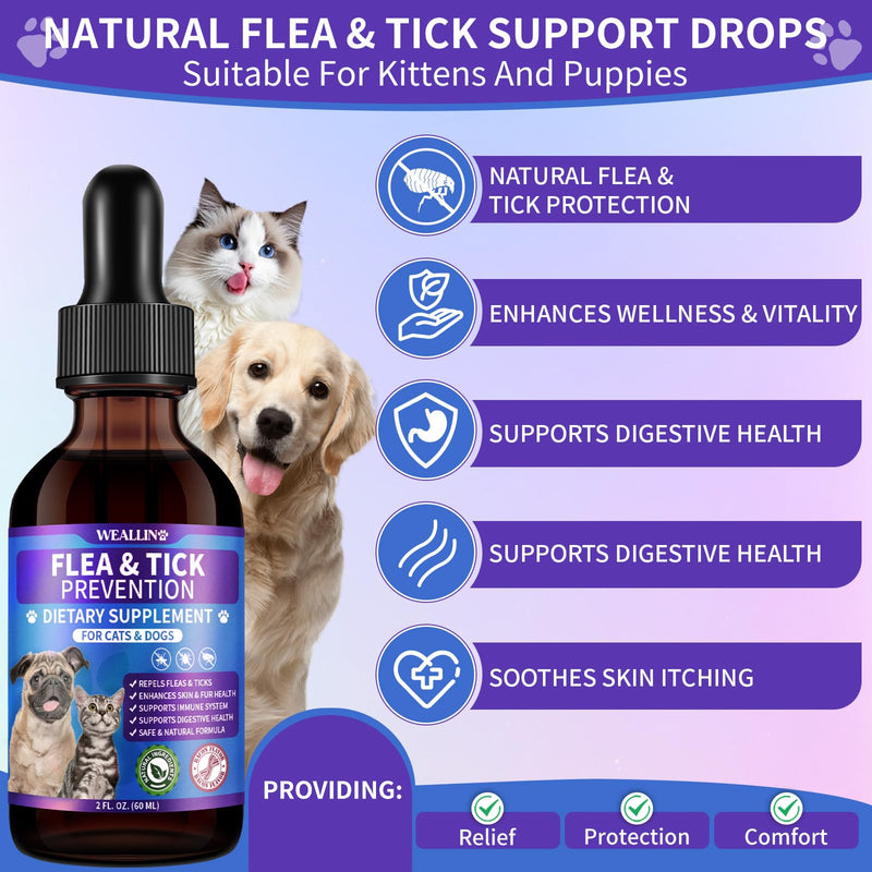 WEALLIN Flea and Tick Prevention Support Drop + Natural Urinary Tract Infection Treatment for Dogs & Cats | Pets Oral Natural Supplement Pet Care Support Drops for All Breeds and Ages