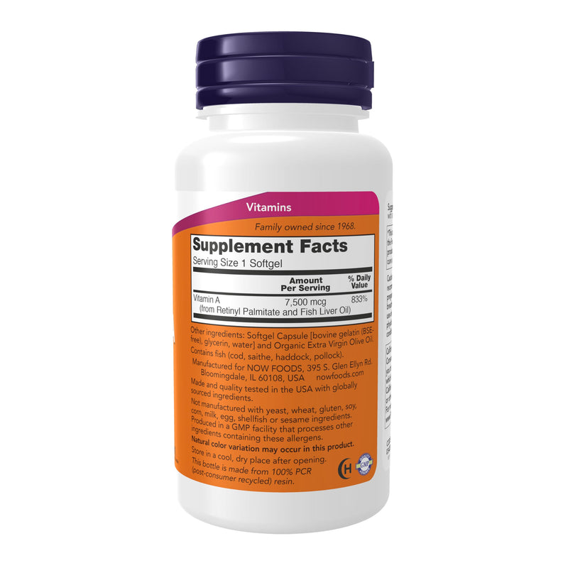 NOW Foods Supplements, Vitamin A (Fish Liver Oil) 25,000 IU, Essential Nutrition, 250 Softgels (Pack of 2) 250 Count (Pack of 2)