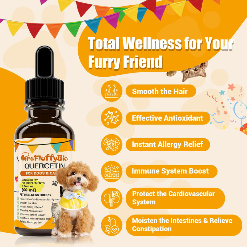 Quercetin for Dogs, Dog Quercetin Liquid Drops, Dog Quercetin Herbal Supplement Support Allergy Relief,Immune Health, Respiratory Health, Skin Health, Gluten Free, Non GMO (60 ml/2 Oz) - 2 Pack