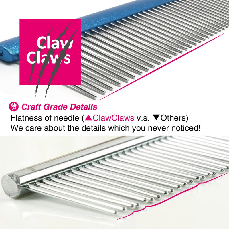 Greyhound Oval Grooming Comb – Aluminum handle, Stainless Steel Teeth Comb for Long-Haired Dogs & Cats, Removes Mats, Tangles, and Loose Fur – Lightweight for Deshedding (Silver/Blue, 9.8") Silver/Blue 9.8" - BeesActive Australia