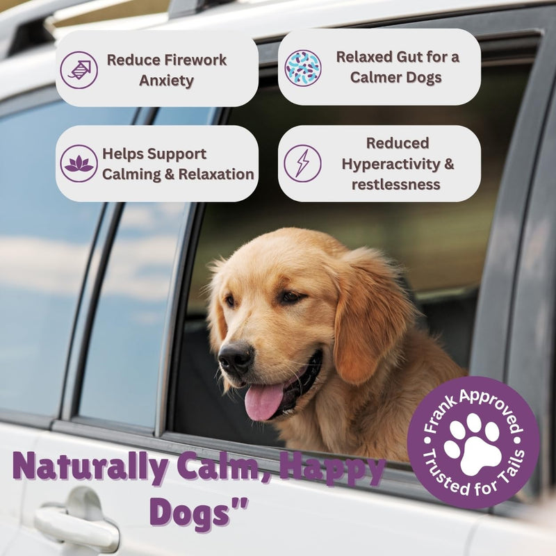Frank & Co Calming Treats for Dogs – 120 Soft Chews with L-Tryptophan, L-Theanine, Magnesium, Chamomile, Passionflower, Hemp Seed Oil & Probiotics – Natural Daily Calm Support