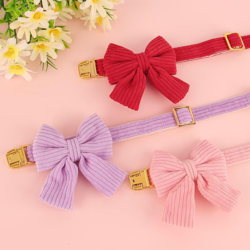 Beirui Girl Dog Collar with Bowtie, Adjustable Cute Dog Collar for Wedding and Holiday, Soft Dog Collar for Medium Dogs, Pink M - BeesActive Australia