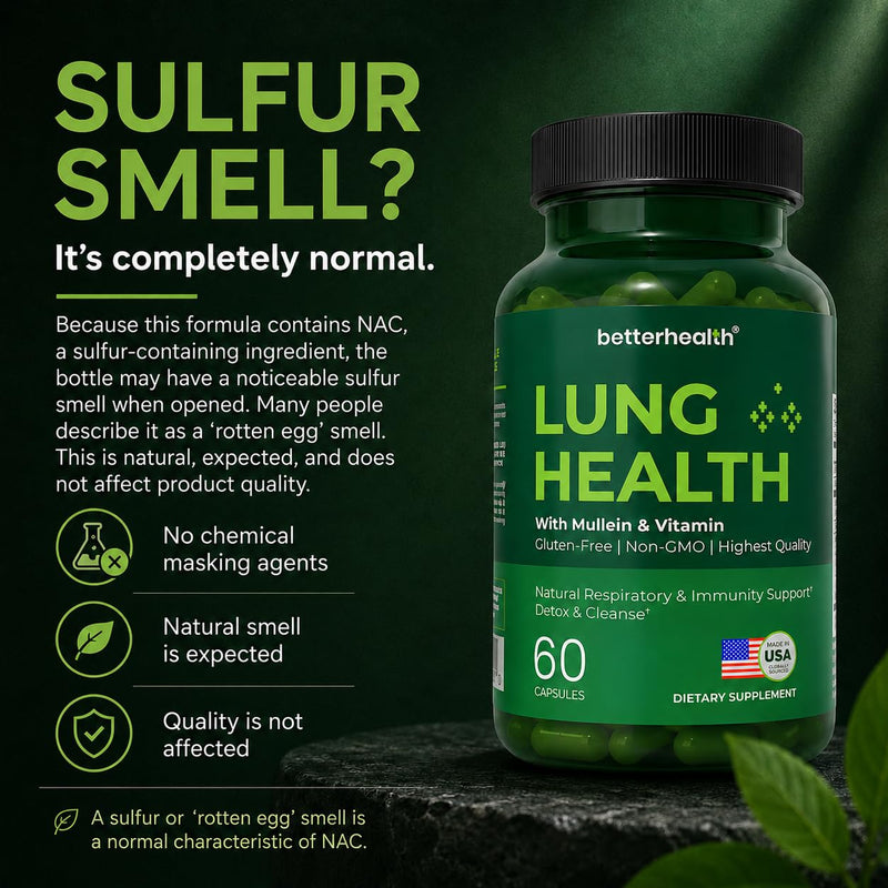 Lung Health Daily Respiratory Health Supplement with Mullein Leaf, Vitamin D, Vitamin C, Quercetin, | Allergy, Sinus, and Mucus Relief, Lung Cleanse Detox Formula (60 Capsules)