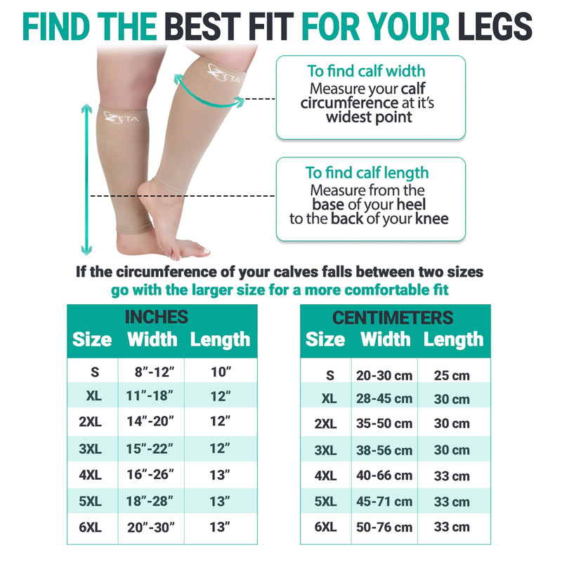 Zeta Wear Plus Size Compression Sleeves 15-19mmHg Medical Grade Wide Calf 1 Pair - Black 2XL - BeesActive Australia