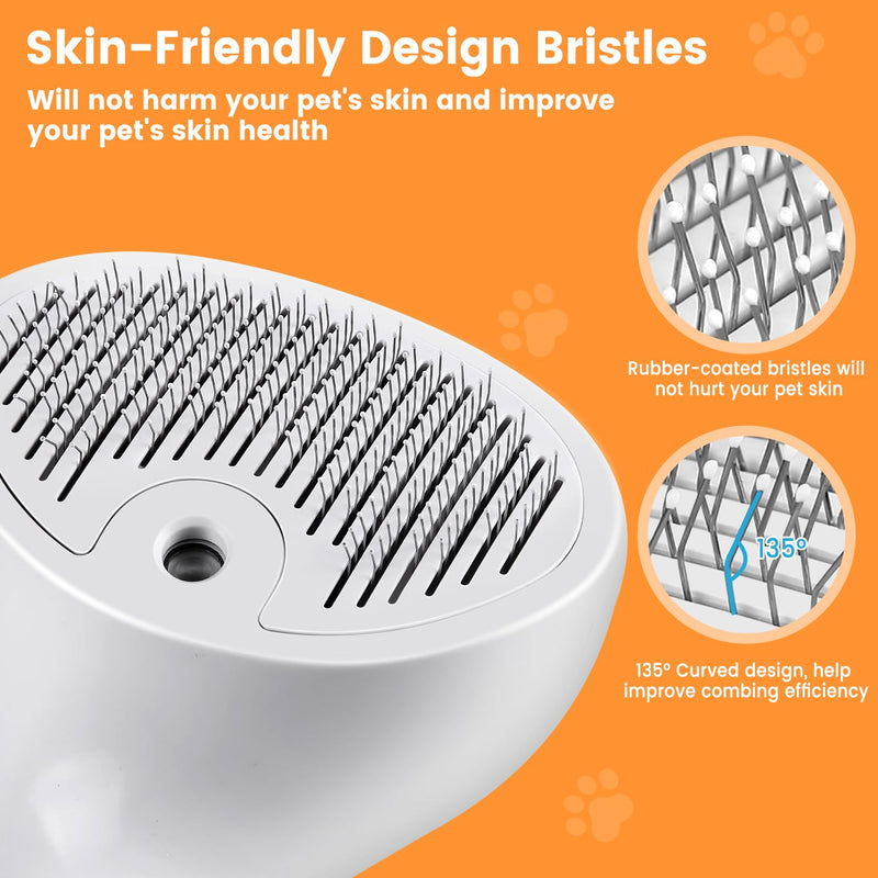 Cat Steam Brush, 3 in 1 Cat Brush for Shedding & Grooming Rechargeable, Water Brush for Cats & Dogs, Small Animal Hair Removal Comb Tool, Pet Self Cleaning Slicker Brush with Release Button White - BeesActive Australia