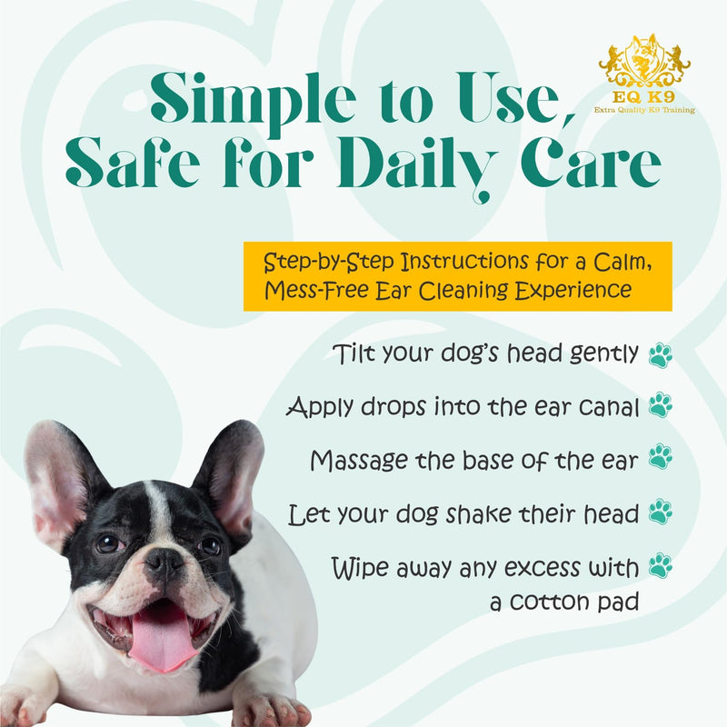 EQ K9 Dog Ear Drops – Natural Ear Cleaner for Dogs, Soothes Itchy Ears, Removes Wax & Odour, Gentle Non-Sting Formula with Aloe Vera, Witch Hazel & Coconut Oil – 100ml
