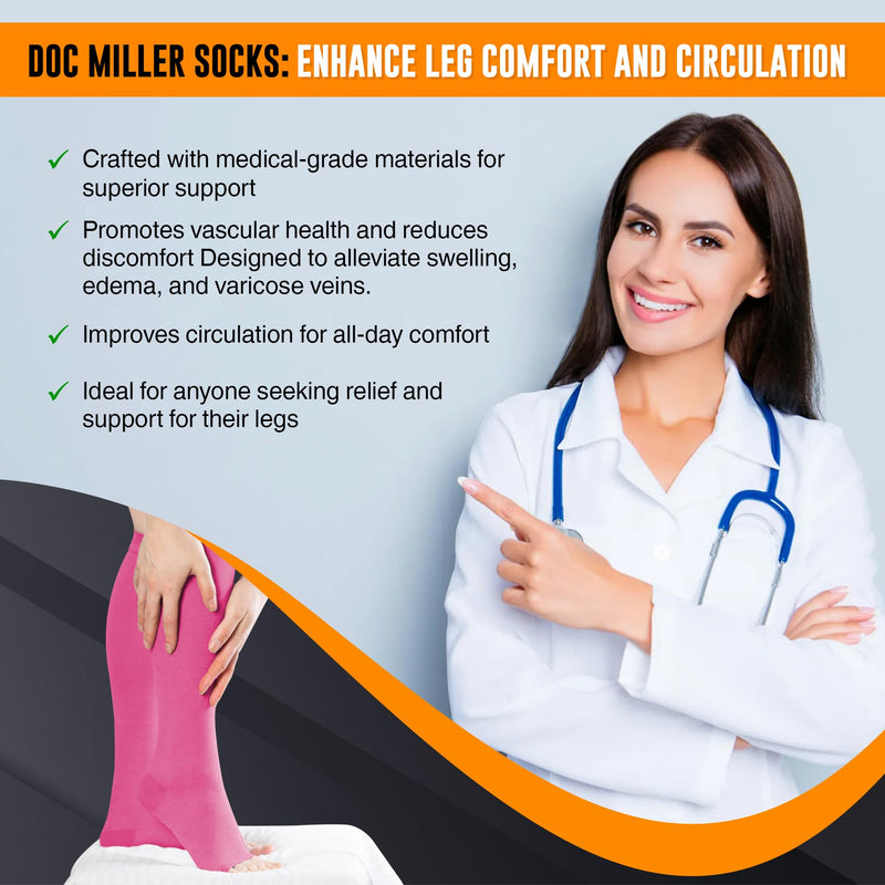 Doc Miller Open Toe Compression Socks, 20-30 mmHg, Toeless Compression Sleeves for Legs, Knee High Stockings for Shin Splints, Varicose Veins, Travel, Calf Support & Muscle Recovery, Men & Women, Pair Medium Pink - BeesActive Australia