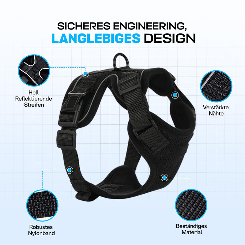 Adjustable Cat Leash + Harness - Soft, Safe and Breathable Material for Cats, Black (XS)