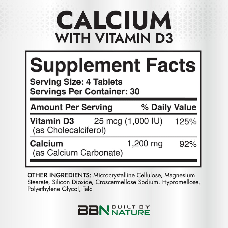 Built by Nature Calcium Supplement for Women 1200mg with Vitamin D3 | Bone & Immune Support, Easier to Swallow, 120 Tablets