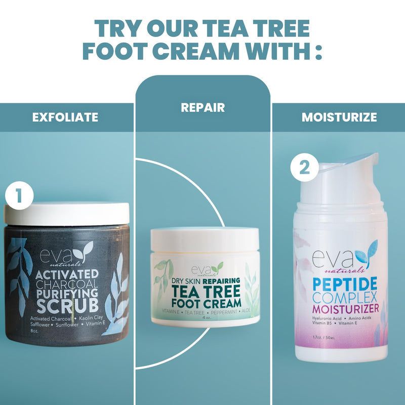 Eva Naturals Tea Tree Foot Cream – Moisturising Foot Lotion & Balm for Dry, Cracked Heels & Feet with Peppermint, Menthol, Spearmint, Aloe, Sunflower Oil & Geranium – Cream for Men & Women, 4 Fl Oz 4 Fl Oz (Pack of 1)