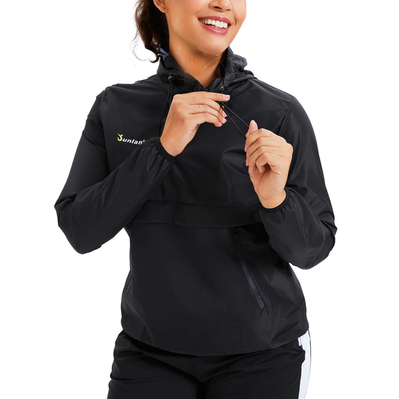 Junlan Sauna Suit for Women Sweat Jacket Gym Workout Vest Sweat Suits for Women A.black Tops Only X-Large