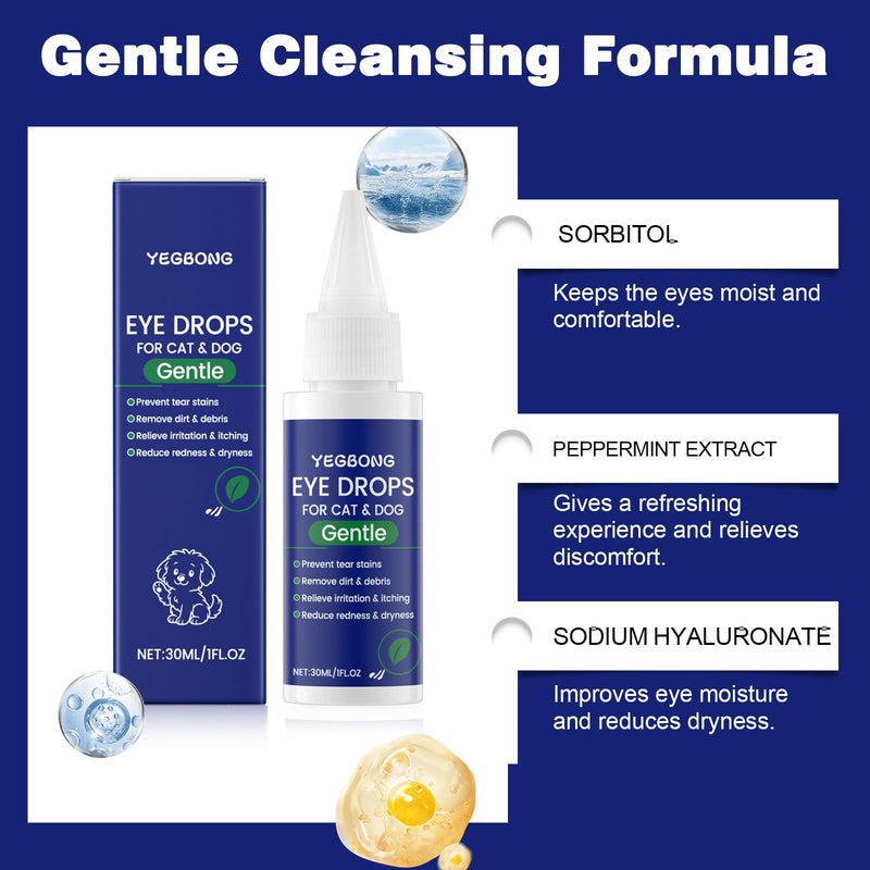Dog Eye Drops, Brightening Eye Drops for Cats Pets,Tear Stain Remover Relieve Eyes Itching, Gentle Soothing Moisturising, Eyes Dryness Treatment, Eye Care Gel for Dog Cat Animal, 30ml