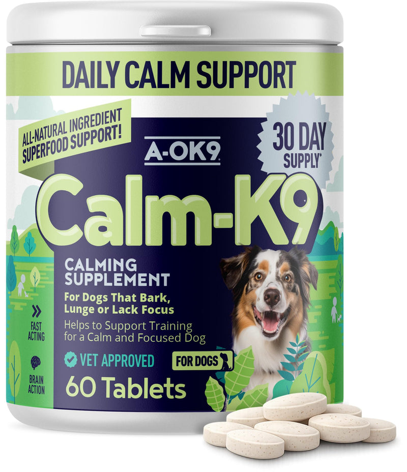 Calming Tablets for Dogs - 60 Tabs, Aids Anxiety Relief, Fireworks, Stress & Barking - Tasty Treats Calming Supplement for Dogs - Natural Ingredients that Improves Behaviour - All Ages & Breeds Tablet Adult 60 Tab
