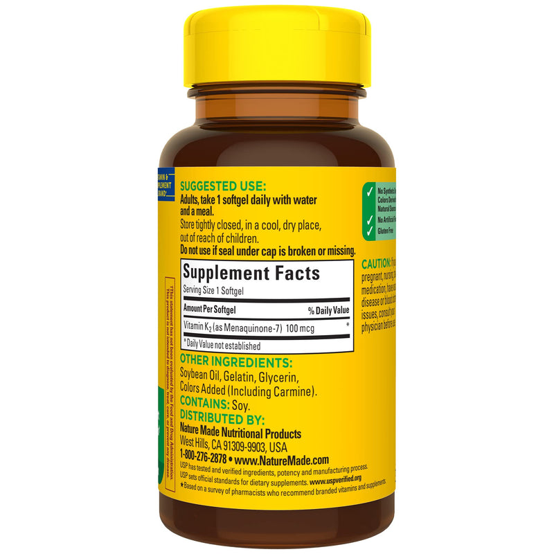 Nature Made Vitamin K2 100 mcg, Healthy Bone Supplements, 30 Softgels, 30 Day Supply 30 Count (Pack of 1) - BeesActive Australia