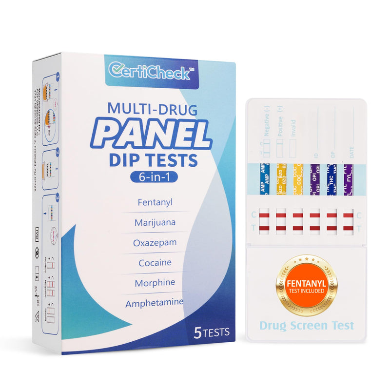 6 Panel Federal Multi-Drug Urine Test Kit, Federal 5 Urine Drug Test with Fentanyl (1 ng/mL), Cocaine, Amphetamines, Opiates, PCP & THC Tests for Home Use, Fast Results Multi-Panel Dip Tests at Home - BeesActive Australia
