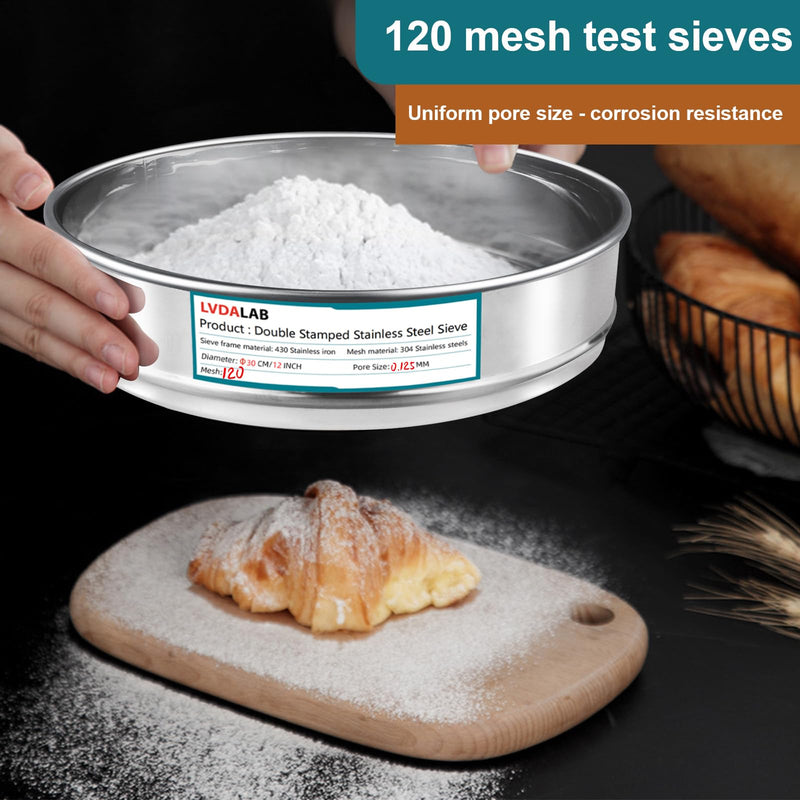 304 Stainless Steel Lab Sieve Screen Mesh, 120 Mesh (0.125mm) Aperture Test Sieve, 12Inch(30cm) Diameter Economy Standard Analysis Sample Test Sieves for Industrial Laboratory Homes 120Mesh(0.125mm)/Ф12in/30cm - BeesActive Australia