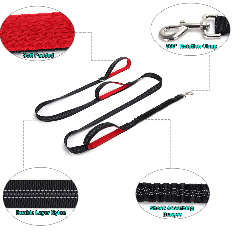 BTINESFUL Dog Leash 8ft with 3 Handles, Traffic Padded Triple Handle Leash, Shork Absobing Bungee Dog Leash, Reflective Three Handles Dog Leash for Control Safety Training Large Medium Dogs (Black) 1 in x 8 ft Black - BeesActive Australia