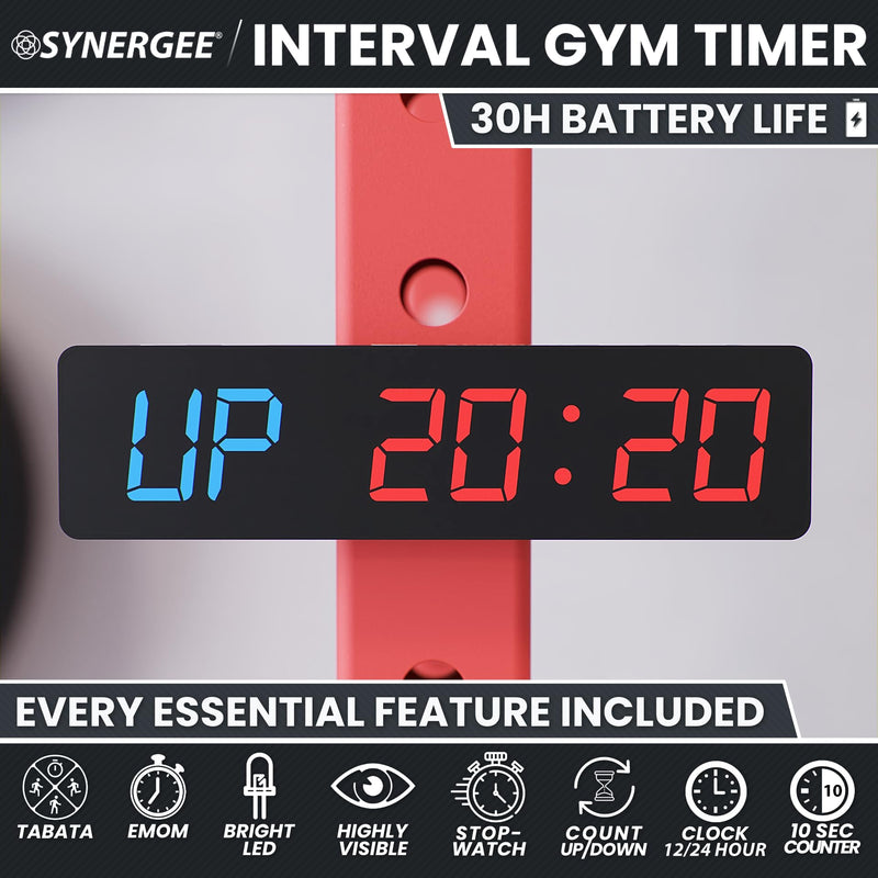 Synergee Magnetic Gym Timer Clock – Powerful Built-in Magnet, 30-Hour Battery Life, LED Display, Stopwatch, Tabata, EMOM & Interval Timer for Home Gym, Garage, or School Workouts - BeesActive Australia