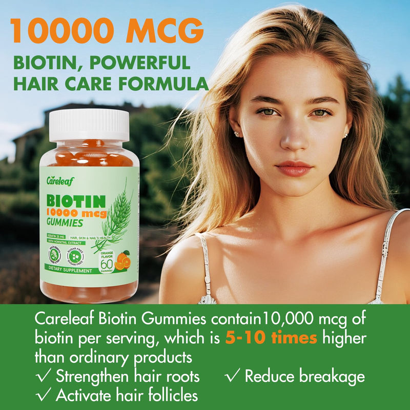 Biotin 10000mcg Gummies, Hair Growth Gummies with Biotin/Collagen/Keratin, Hair Vitamins for Fuller Hair, Stronger Nails, Glowing Skin, Beauty Support for Women, 60 Count, Orange Flavor