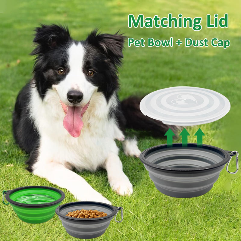 2 Pack Collapsible Pet Travel Bowls for Dogs and Cats, Silicone Portable Dog Feeding Bowl for Food and Water, Puppy Slow Feeder Dish for Walking Camping with 2 Carabiners and Lids, 650ml - BeesActive Australia