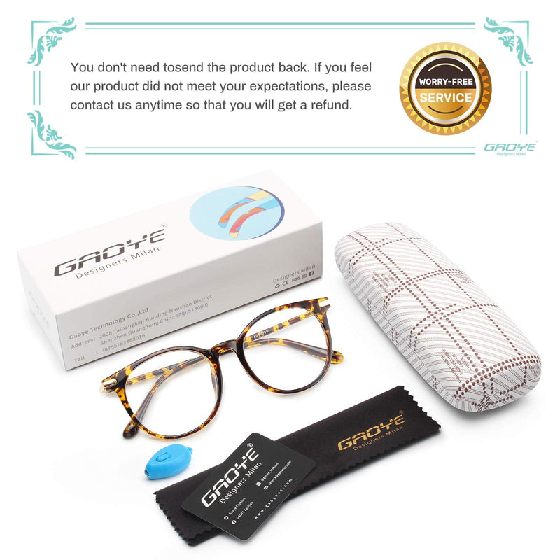 Gaoye Blue Light Blocking Glasses, Retro Round Eyewear Frame Anti Eyestrain Computer Glasses for Women Men - GY1688 (Tea Leopard/Transparent Lens) Tea Leopard/Transparent Lens - BeesActive Australia