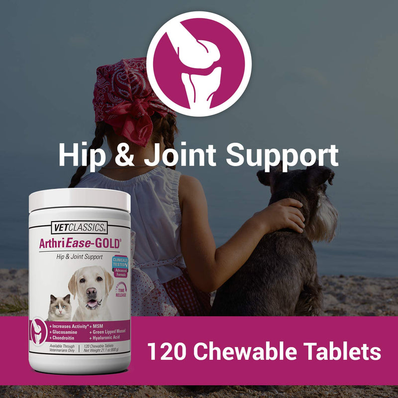 Vet Classics ArthriEase-Gold Hip & Joint Support for Dogs, Cats, Horses – Chewable Tablet Health Supplement – Alleviate Aches, Discomfort – for Flexibility, Healthy Joint – Antioxidant - 120 Ct 120 Tablets - BeesActive Australia