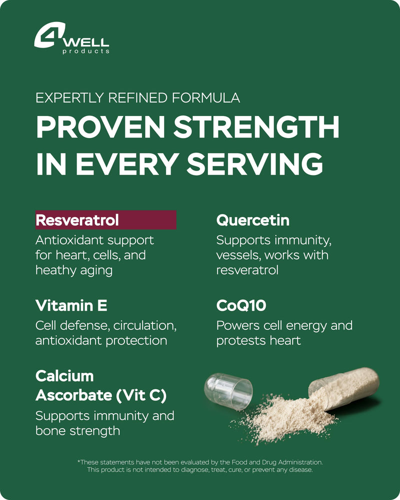 Resveratrol Supplement 1800mg Complex - COQ10, Quercetin, Vitamin E, Calcium Ascorbate - Powerful Antioxidant Formula for Enhanced Energy Heart Health & Healthy-Aging Support Trans Resveratrol 90 Caps 90 Count (Pack of 1)