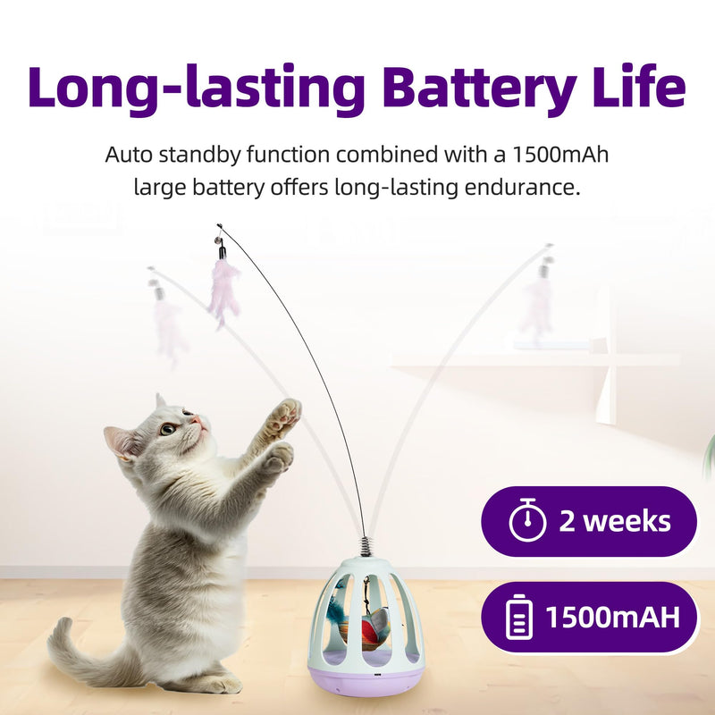 Interactive Cat Toys for Indoor Cat Feather Toys,Automatic Chirping Swing Kitten Toys for Cats Self Play,Flapping Bird Cat Toy,Rechargeable,Birdcage Cat Teaser Toy - BeesActive Australia