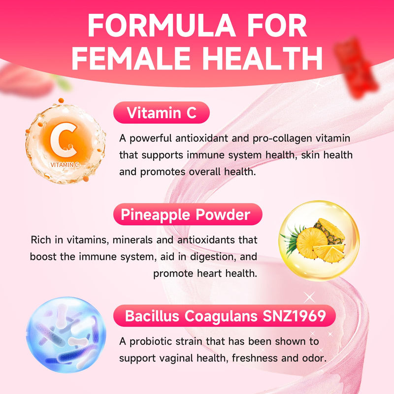 Feminine Balance Gummies for Women, Premium Feminine Balance Gummies Support PH Balance & Vaginal Health, Vegan, Gluten-Free, Strawberry Flavor 60 Gummies 60 Count (Pack of 1)